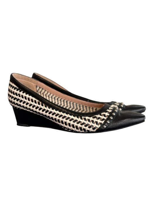 Stuart Weitzman Shoe Size 7 Black & White Leather Pointed Toe Silver Studs Shoes Black & White / 7