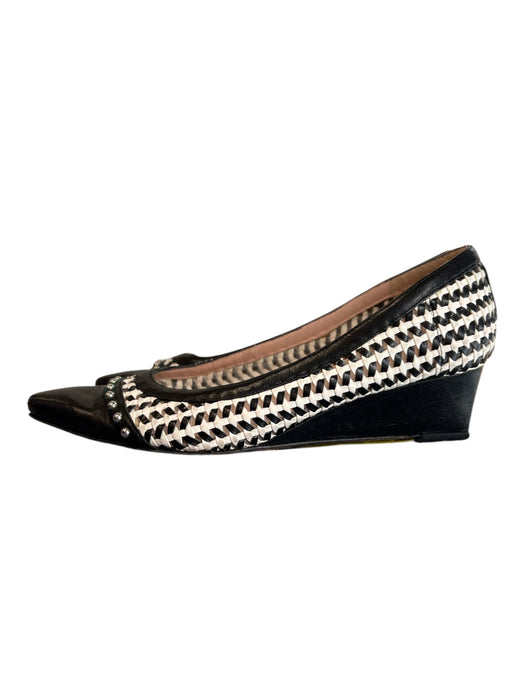 Stuart Weitzman Shoe Size 7 Black & White Leather Pointed Toe Silver Studs Shoes Black & White / 7