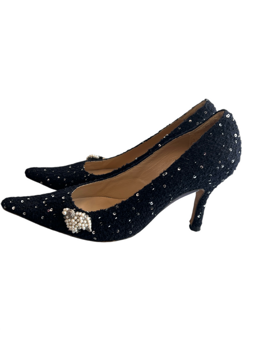 Eugenia Kim Shoe Size 37 Black Tweed Sequins Pointed Toe Pearl Stiletto Shoes Black / 37