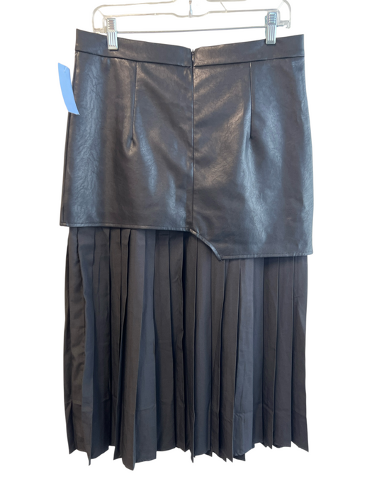 Micas Size L Black Polyester Faux Leather Mixed MEdia Pleated Midi Skirt Black / L