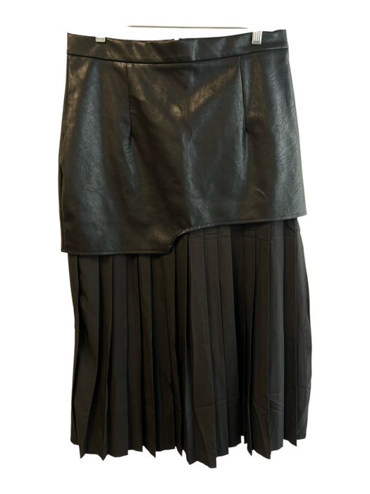 Micas Size L Black Polyester Faux Leather Mixed MEdia Pleated Midi Skirt Black / L