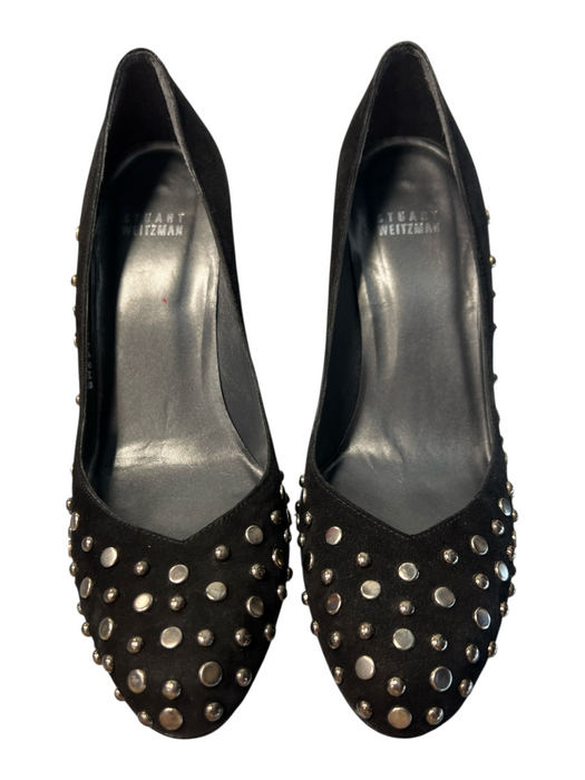 Stuart Weitzman Shoe Size 7 Black Suede Studs Round Toe Block Heel Pump Shoes Black / 7