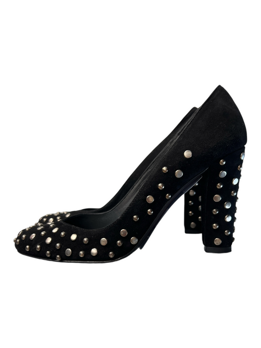 Stuart Weitzman Shoe Size 7 Black Suede Studs Round Toe Block Heel Pump Shoes Black / 7