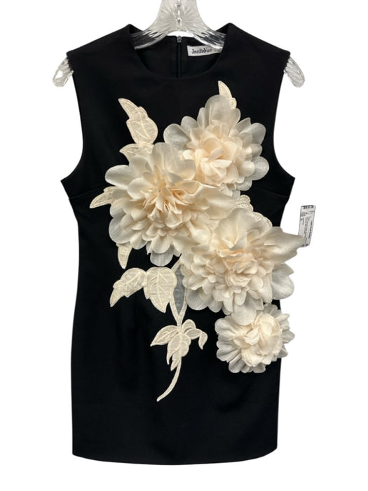 JardinVue Size M Black & Cream Sleeveless Floral Applique Mini Dress Black & Cream / M