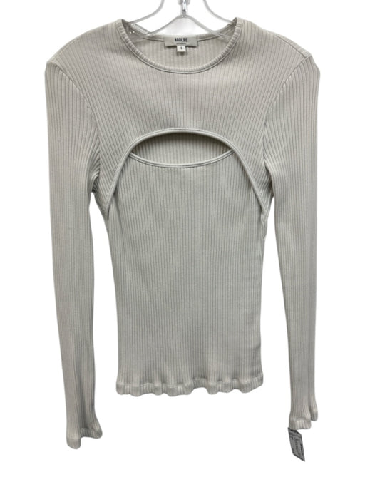 Agolde Size S White Cotton & Spandex Long Sleeve Cut Out Rib Knit Top White / S