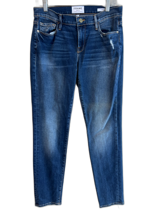 Frame Size 26 Medium dark wash Cotton High Rise Distressed Straight Leg Jeans Medium dark wash / 26