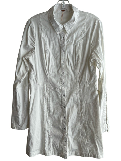 Free People Size S White Cotton Snap Button Long Sleeve Collar Dress White / S