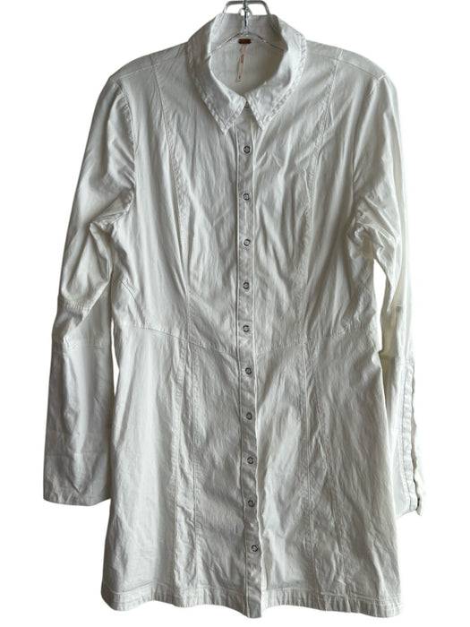 Free People Size S White Cotton Snap Button Long Sleeve Collar Dress White / S