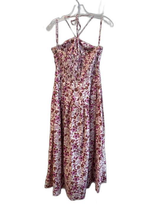 Jason Wu Size S Cream & Purple Cotton Strapless Floral Print Back Shirring Dress Cream & Purple / S