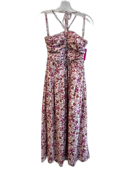 Jason Wu Size S Cream & Purple Cotton Strapless Floral Print Back Shirring Dress Cream & Purple / S