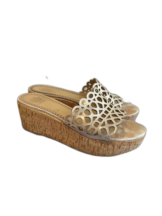 Tory Burch Shoe Size est 9 Brown Leather & Cork Eyelet Shimmer Platform Shoes Brown / est 9