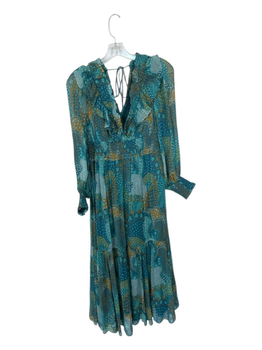 By Anthropologie Size S Teal & Yellow Viscose Blend Long Balloon Sleeve Dress Teal & Yellow / S