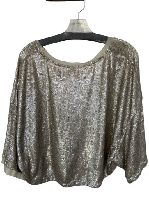 Free People Size S Gold Sequin 3/4 Sleeve Raw Hem Cropped Top Gold / S