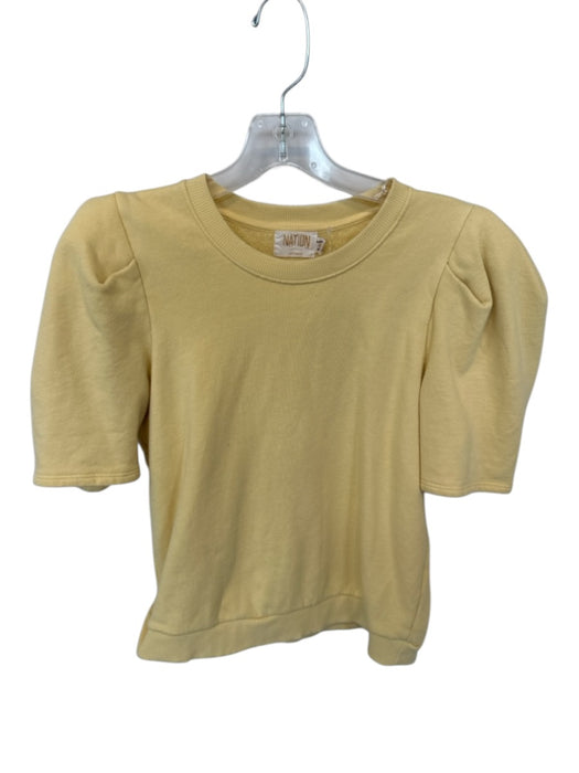 Nation Size S Butter Yellow Pima Cotton 3/4 Balloon Sleeve Shoulder Detail Top Butter Yellow / S