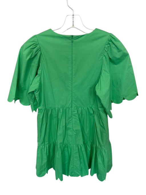 English Factory Size S Green Cotton Short Sleeve Back Zip Scalloped Dress Green / S