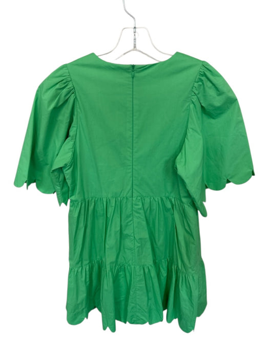 English Factory Size S Green Cotton Short Sleeve Back Zip Scalloped Dress Green / S
