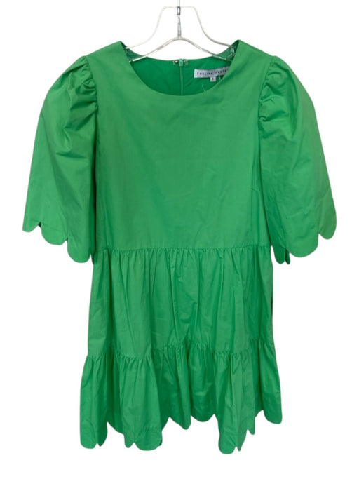 English Factory Size S Green Cotton Short Sleeve Back Zip Scalloped Dress Green / S