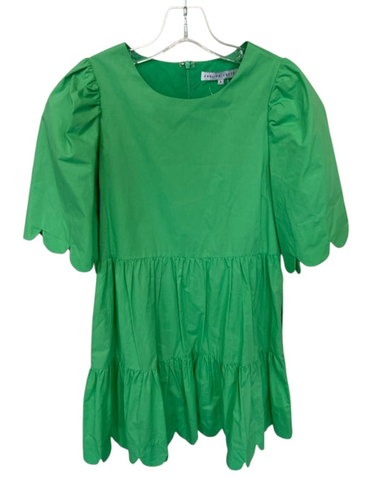 English Factory Size S Green Cotton Short Sleeve Back Zip Scalloped Dress Green / S