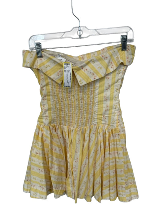 Mable Size M Yellow & Green Cotton Strapless Flowers Back Zip Dress Yellow & Green / M