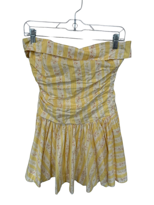 Mable Size M Yellow & Green Cotton Strapless Flowers Back Zip Dress Yellow & Green / M