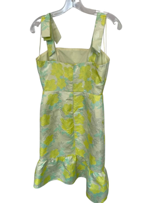 B. Right Size M Yellow & Green Polyester jaquard Flowers Back Zip Midi Dress Yellow & Green / M