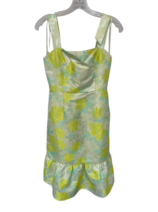 B. Right Size M Yellow & Green Polyester jaquard Flowers Back Zip Midi Dress Yellow & Green / M