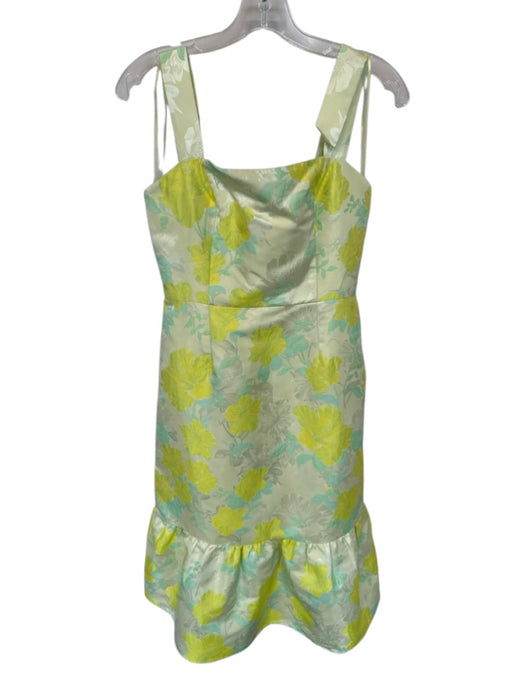 B. Right Size M Yellow & Green Polyester jaquard Flowers Back Zip Midi Dress Yellow & Green / M