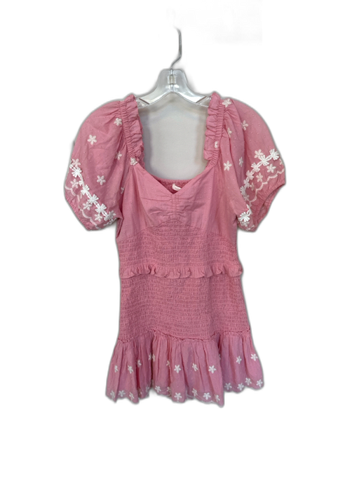Loveshackfancy Size M Pink & White Cotton Short Balloon Sleeve smocked Dress Pink & White / M