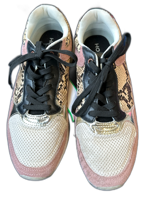 Hoff Shoe Size 9 Black & Mauve Leather & Canvas Snake Skin Athletic Sneakers Black & Mauve / 9