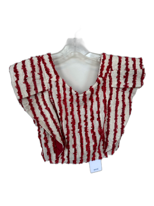 Koch Size M Red & Tan Cotton Blend Cap Sleeve Striped Metallic Thread Top Red & Tan / M