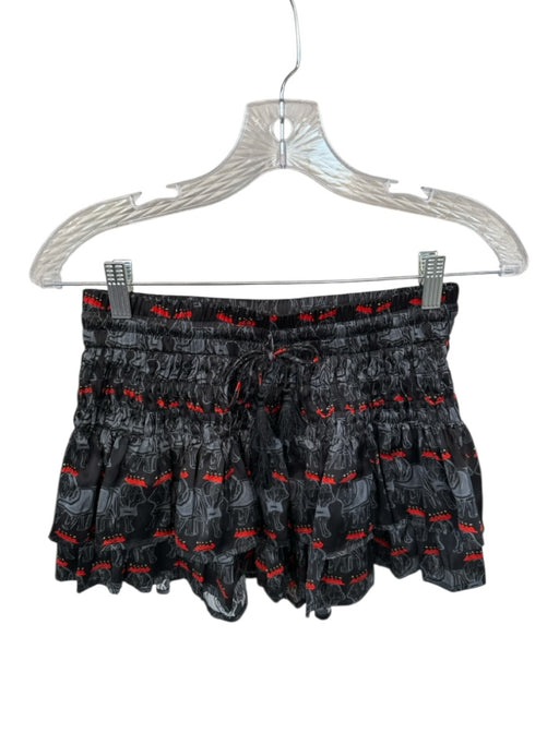 Shug! Size S Black & Red Silk Elastic Waist Bulldog Spaghetti Strap Skirt Set Black & Red / S
