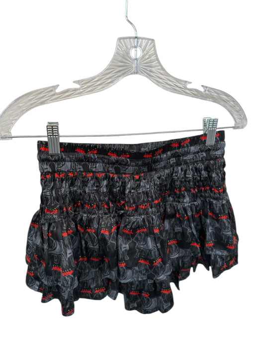 Shug! Size S Black & Red Silk Elastic Waist Bulldog Spaghetti Strap Skirt Set Black & Red / S