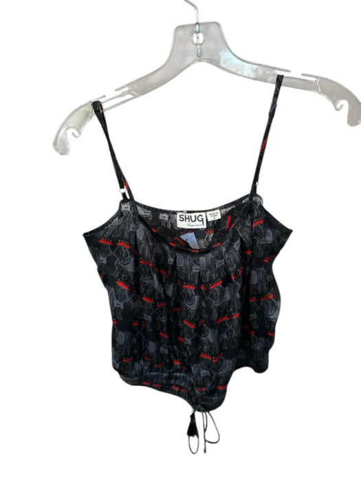 Shug! Size S Black & Red Silk Elastic Waist Bulldog Spaghetti Strap Skirt Set Black & Red / S