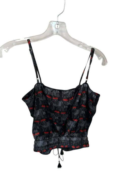 Shug! Size S Black & Red Silk Elastic Waist Bulldog Spaghetti Strap Skirt Set Black & Red / S