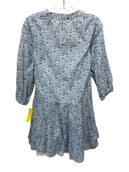 Lake Size XS White & Blue Cotton Floral 3/4 Sleeve Button Front Tiered Dress White & Blue / XS
