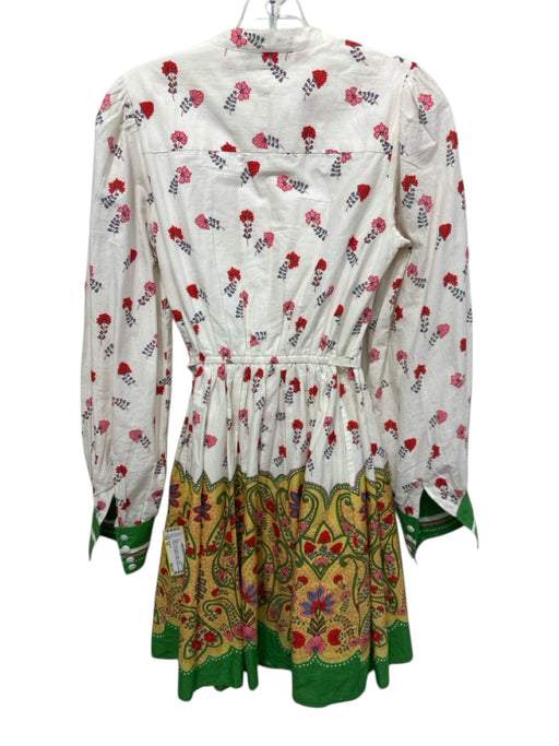 Banjanan Size XS White, Green & Multi Cotton Floral Paisley Button Front Dress White, Green & Multi / XS