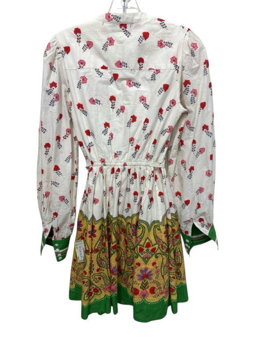 Banjanan Size XS White, Green & Multi Cotton Floral Paisley Button Front Dress White, Green & Multi / XS