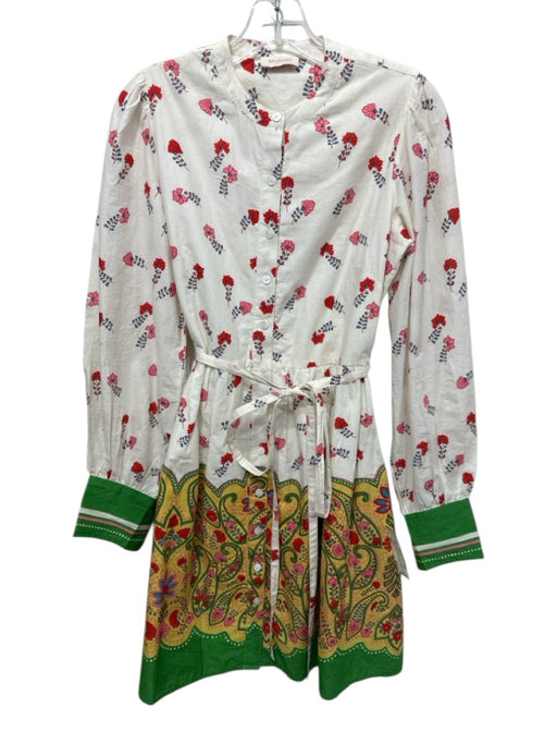 Banjanan Size XS White, Green & Multi Cotton Floral Paisley Button Front Dress White, Green & Multi / XS