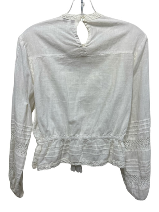 Marea Size XS White Cotton Lace Detail Long Balloon Sleeve Tie Waist Top White / XS