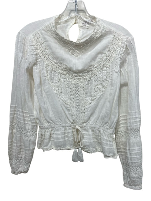 Marea Size XS White Cotton Lace Detail Long Balloon Sleeve Tie Waist Top White / XS