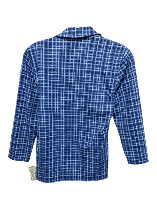J. McLaughlin Size XS Mixed Blues Nylon Blend Grid Print Collared V Neck Top Mixed Blues / XS