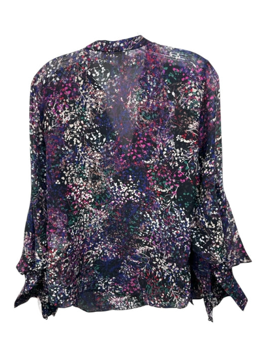 Etcetera Size 4 Purple, Black, Multi Silk Long Sleeve Floral Sheer Top Purple, Black, Multi / 4
