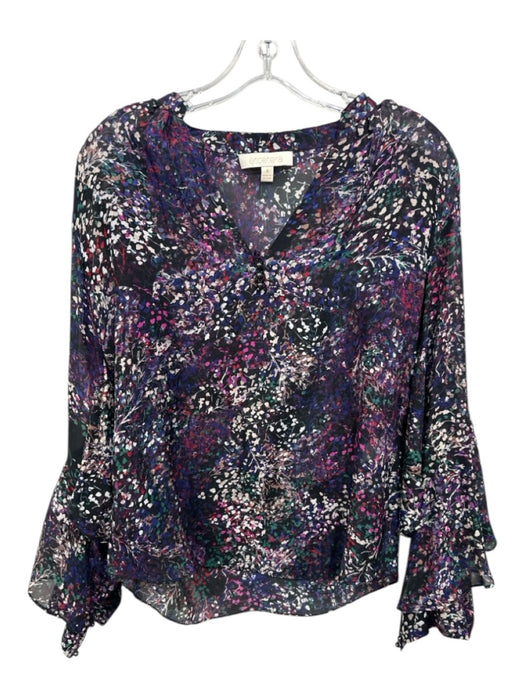 Etcetera Size 4 Purple, Black, Multi Silk Long Sleeve Floral Sheer Top Purple, Black, Multi / 4