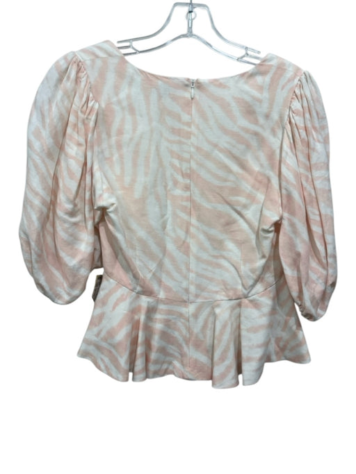 Hunter Bell Size 2 Pink & White Linen & Rayon Short Puff Sleeve Square Neck Top Pink & White / 2