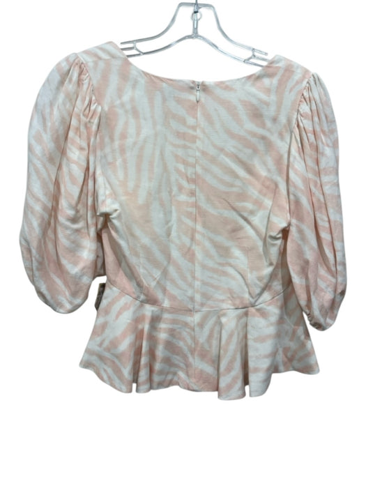 Hunter Bell Size 2 Pink & White Linen & Rayon Short Puff Sleeve Square Neck Top Pink & White / 2