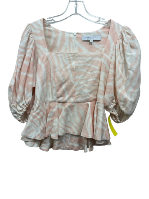 Hunter Bell Size 2 Pink & White Linen & Rayon Short Puff Sleeve Square Neck Top Pink & White / 2