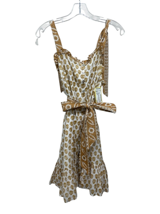 Cleobella Size S White & Brown Cotton Button Up Tie Shoulder Pockets Dress White & Brown / S