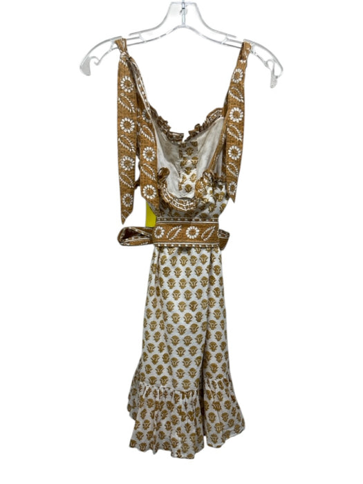 Cleobella Size S White & Brown Cotton Button Up Tie Shoulder Pockets Dress White & Brown / S