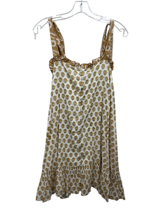 Cleobella Size S White & Brown Cotton Button Up Tie Shoulder Pockets Dress White & Brown / S