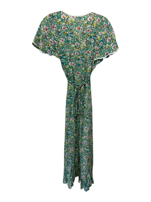 Poupette St. Barth Size S Green & Multi Viscose Floral Cap Sleeve Wrap Dress Green & Multi / S